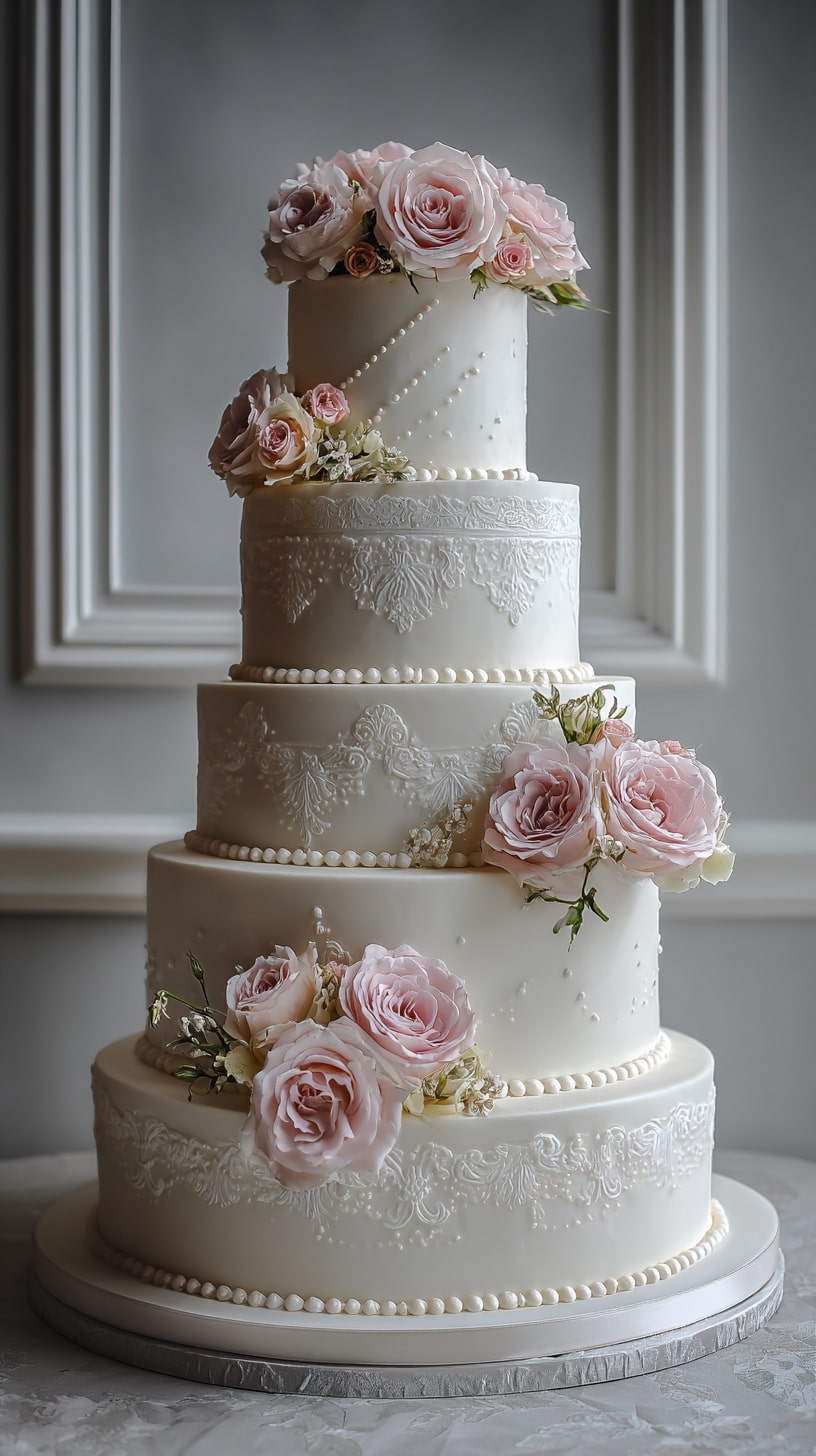 Classic white buttercream with subtle ridged lines