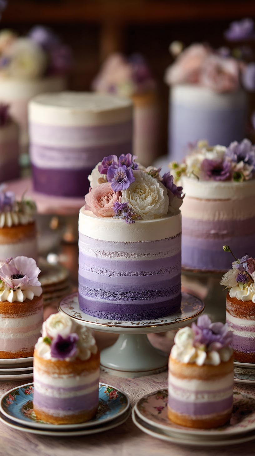 Ombre purple frosting with white accents