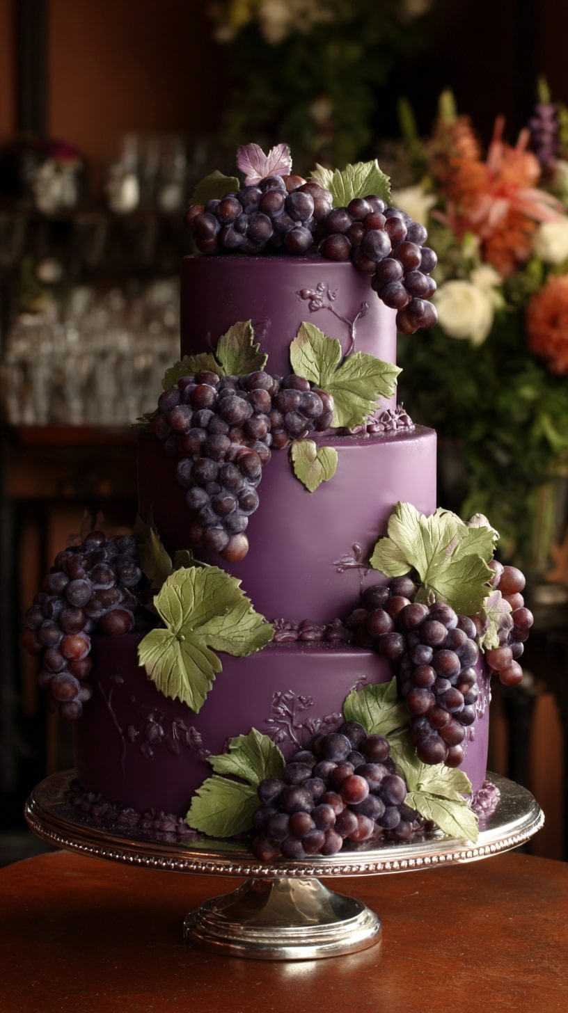 Lavender and ivory layered cake with minimalist design