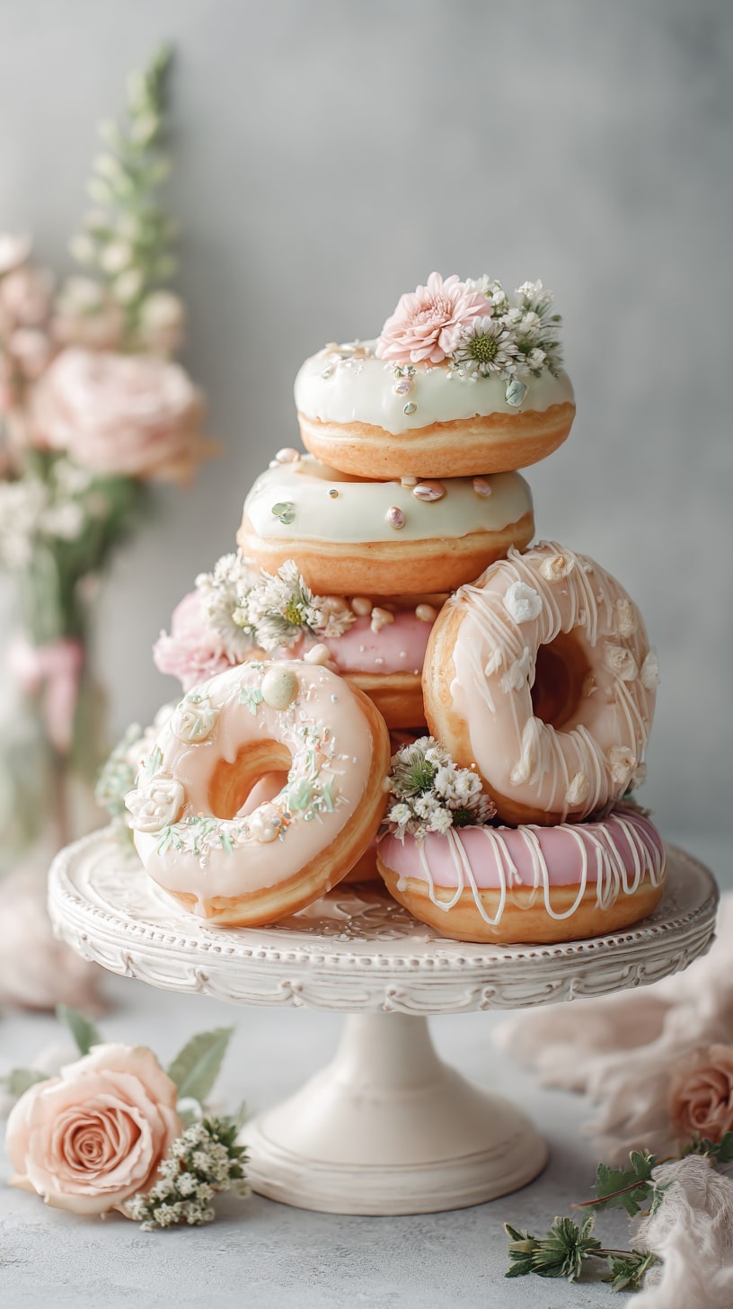 Classic jelly-filled donut tower with edible pearls