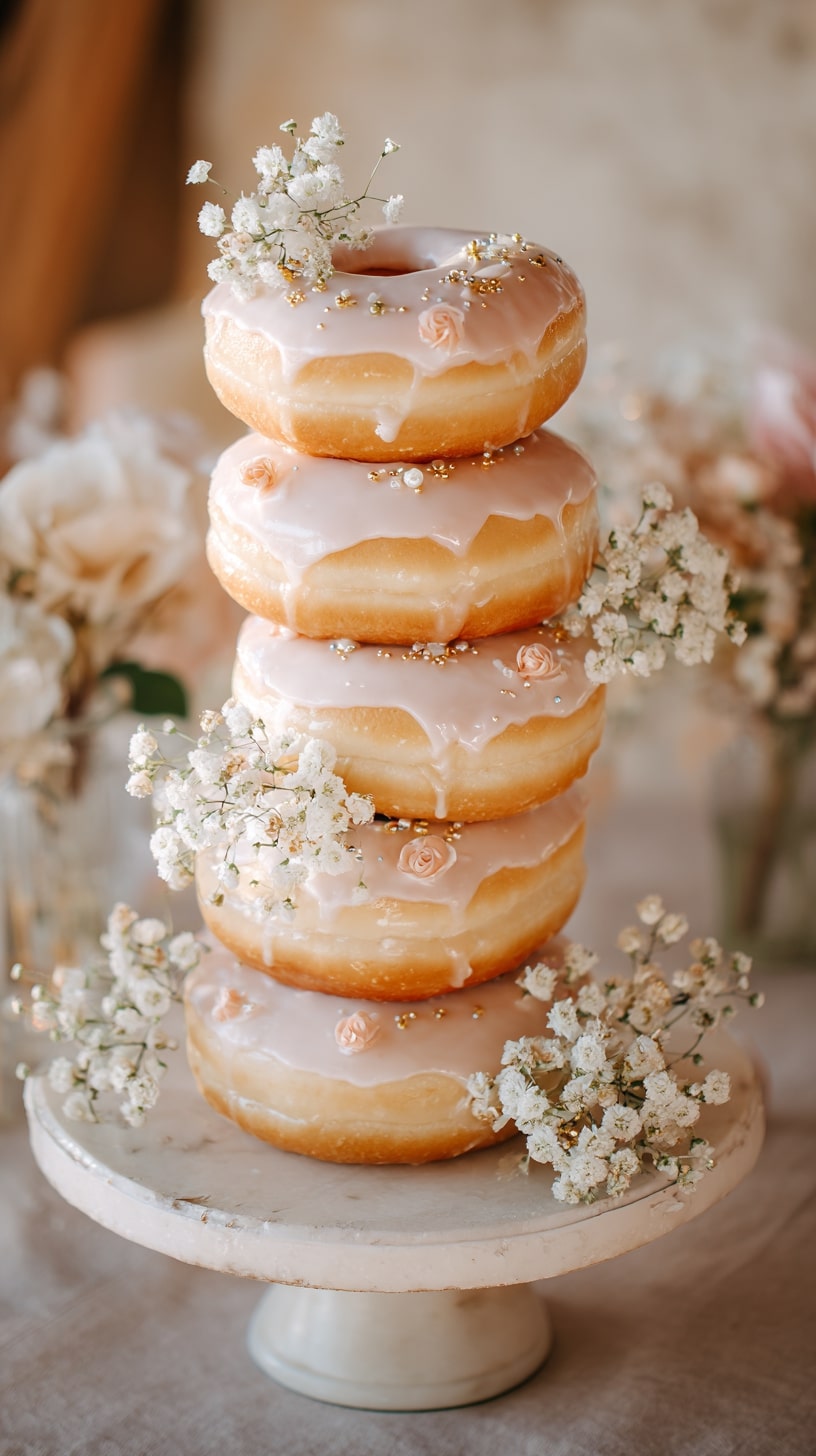 Pastel-colored donuts with delicate icing designs