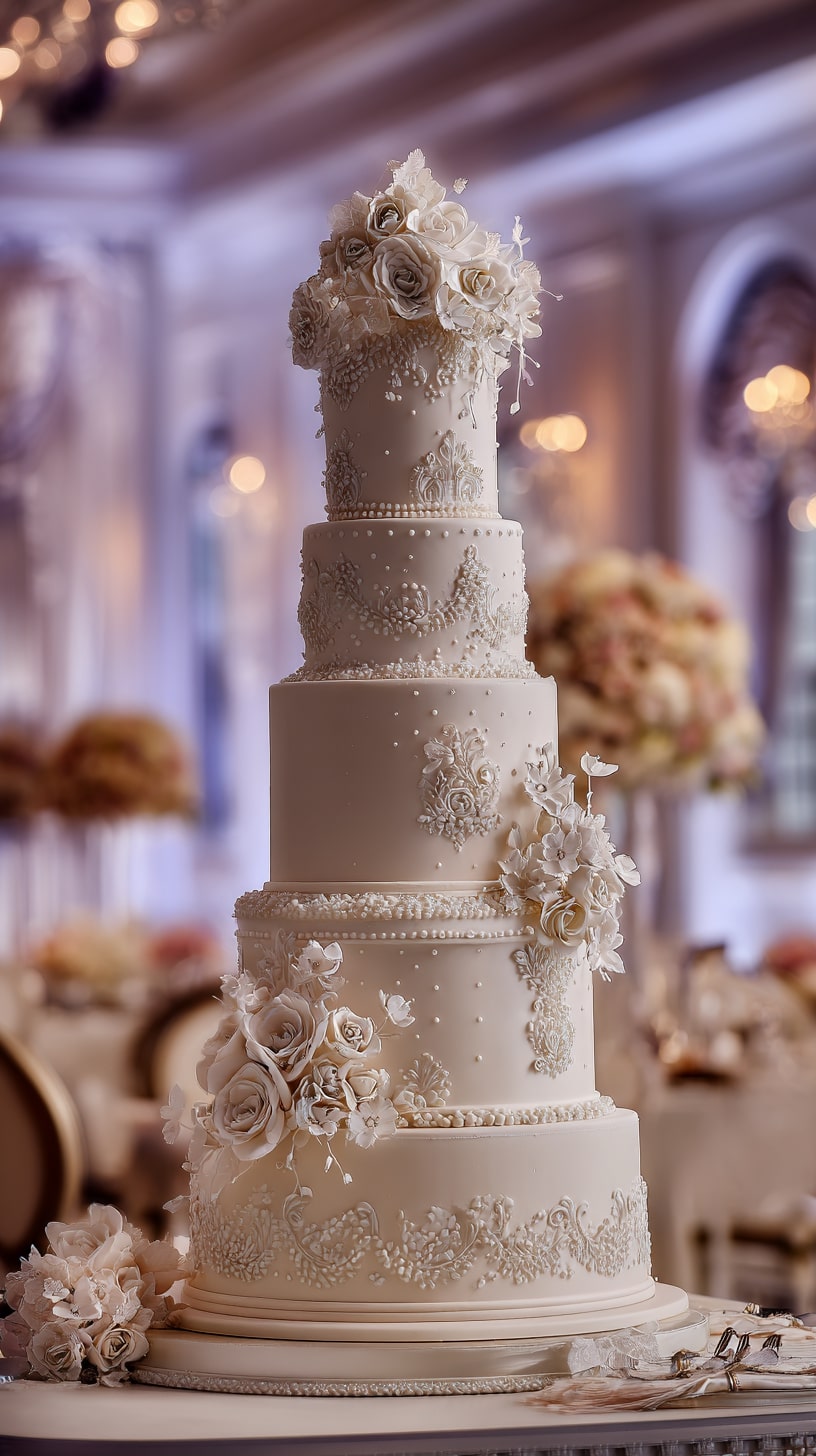 Three-Tiered Cake with Fresh Floral Accents