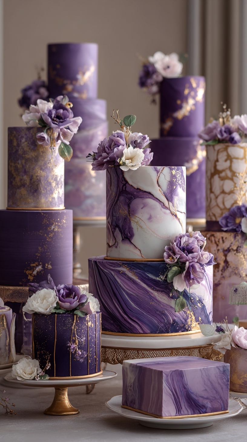 Marbled fondant in shades of lilac and deep purple
