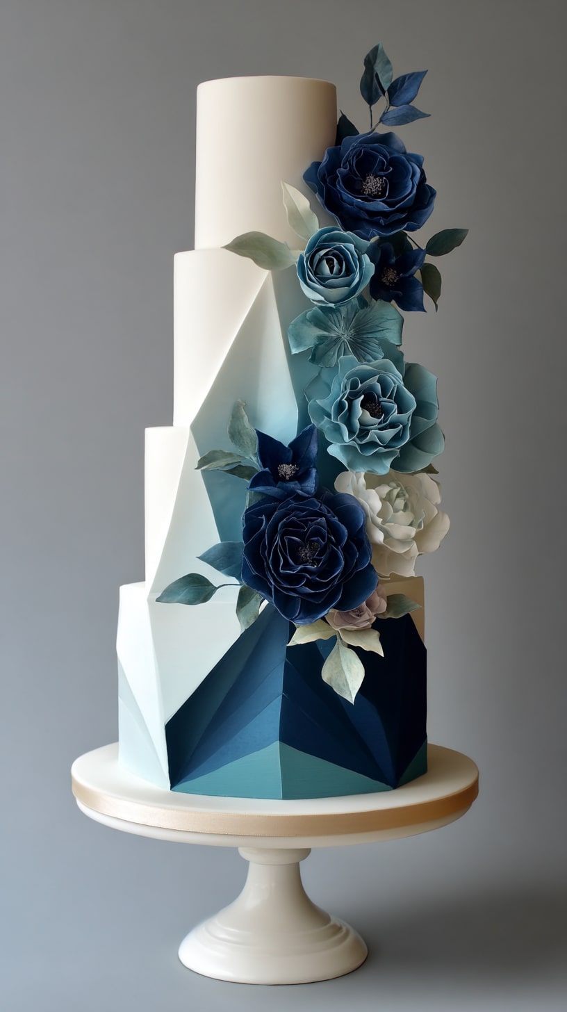 Geometric Dusty Blue Cake Design