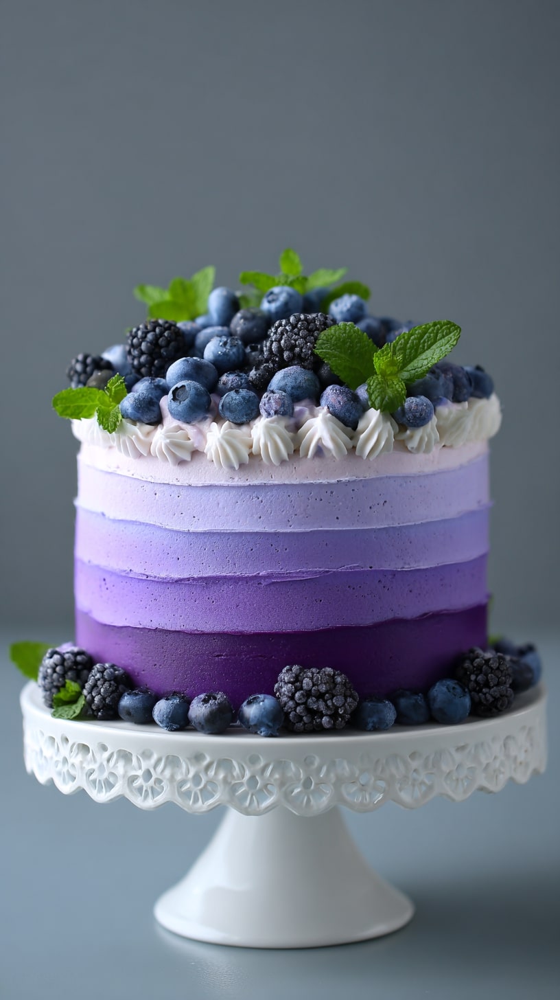 Purple cake with intricate vintage lace patterns