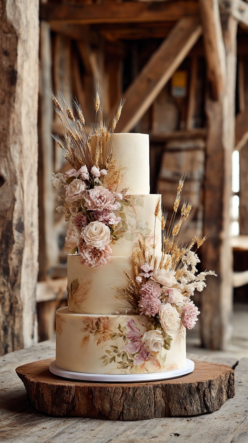 Rustic buttercream cake with a burlap ribbon wrap