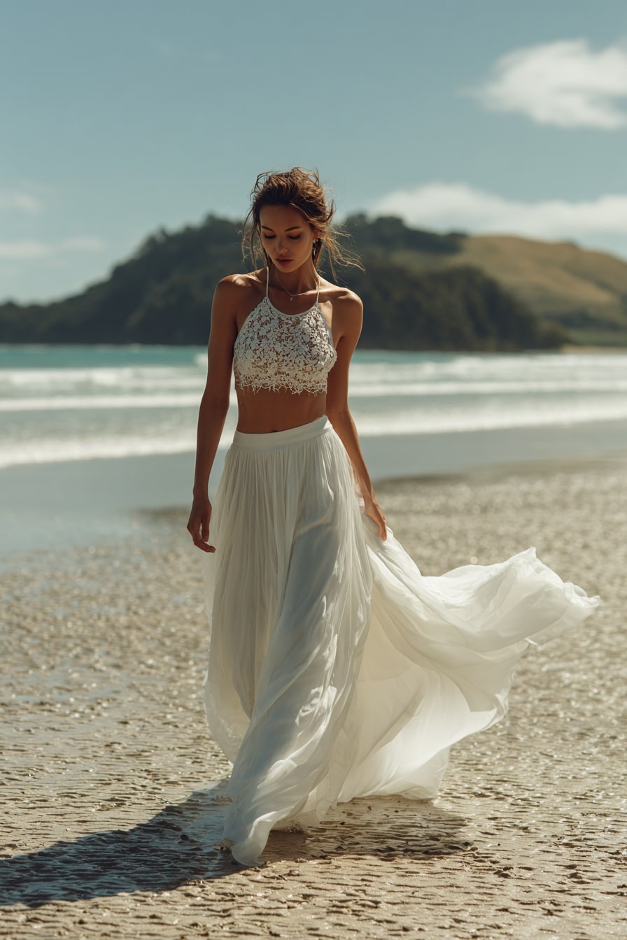 3. Pair a Lace Crop Top with a Flowing Skirt for Effortless Bridal Style