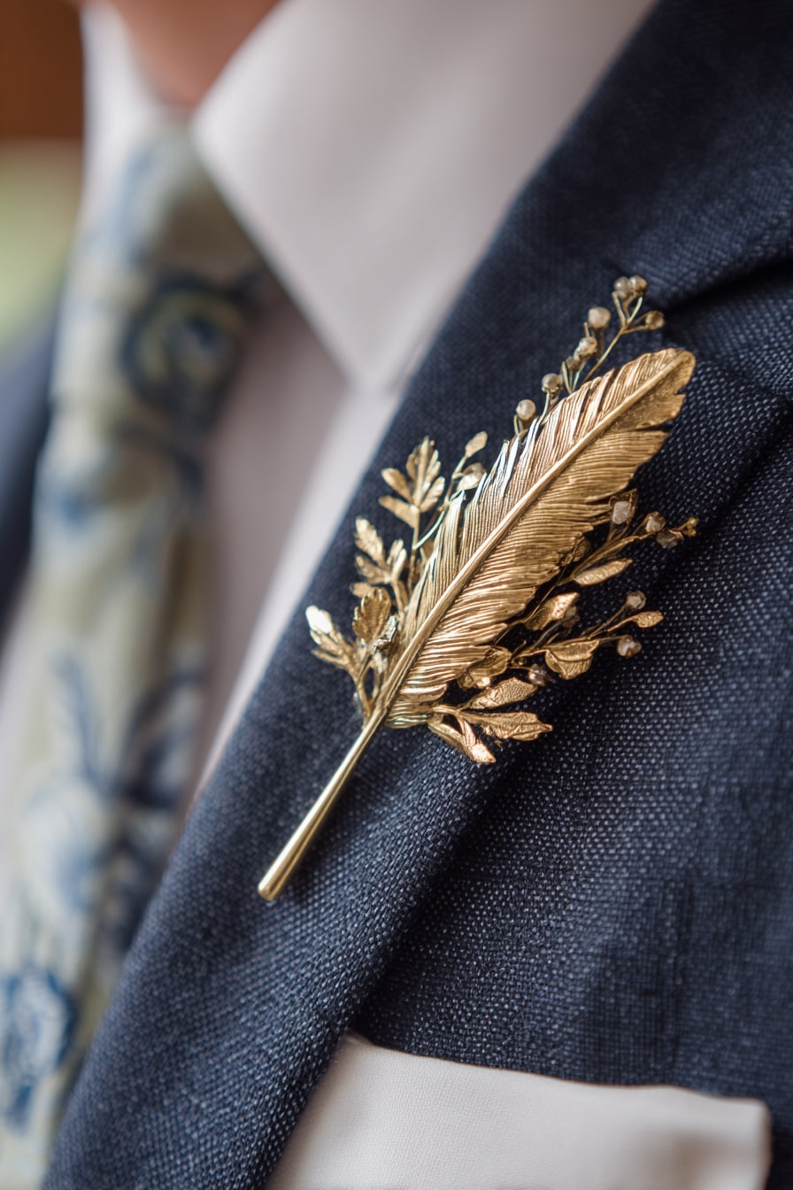 19. Swap Fresh Boutonnieres for a Sculpted Gold Leaf Pin