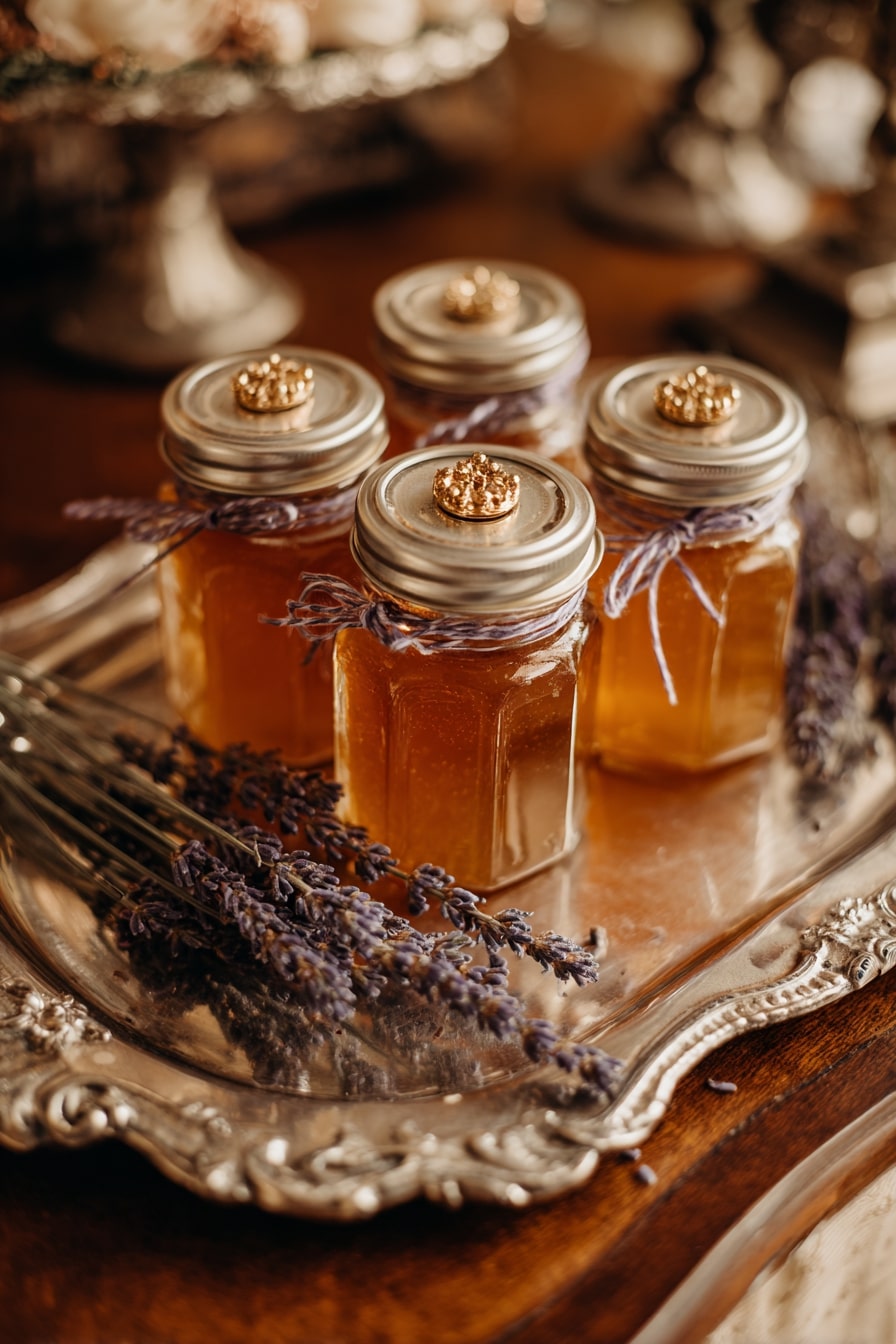 3. Pair Lavender Sprigs with Honey Jars for Rustic Elegance