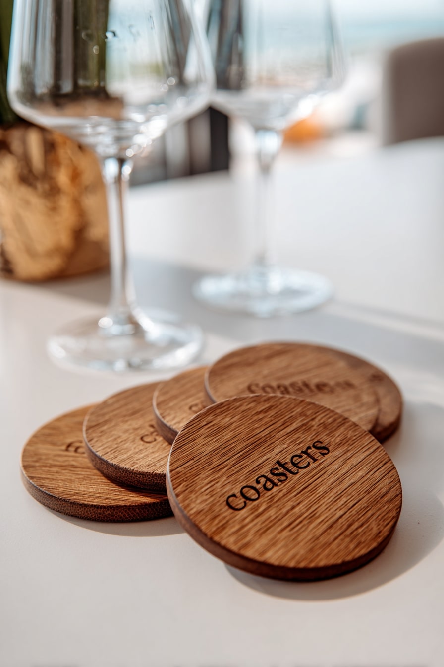 6. Personalize Wooden Coasters for a Functional Favor