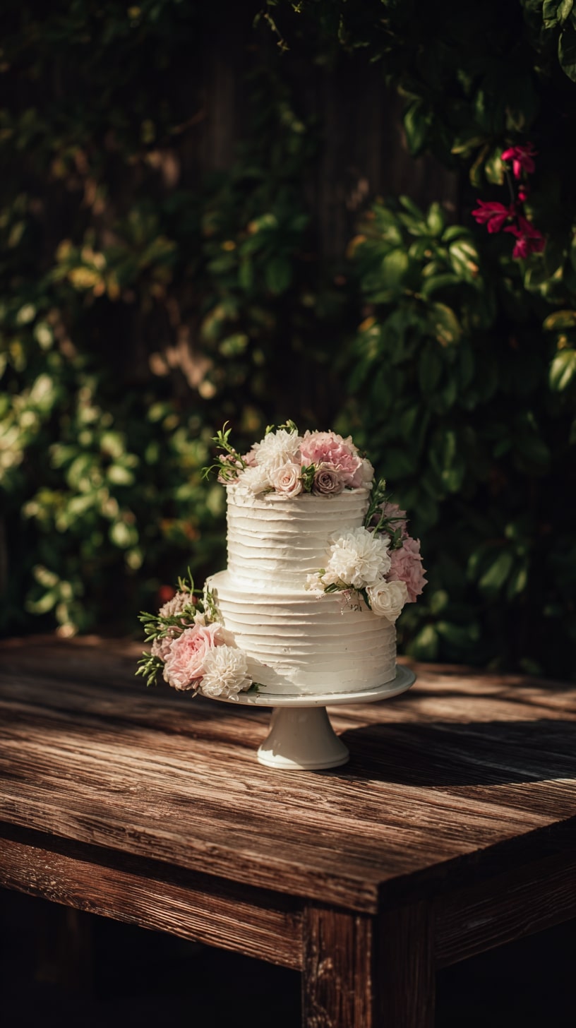 Semi-naked cake with eucalyptus sprigs and lavender
