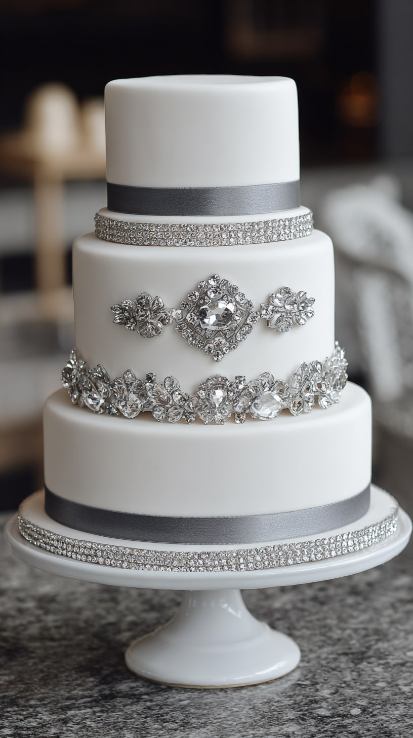 Minimalist white cake with delicate gold leaf detailing
