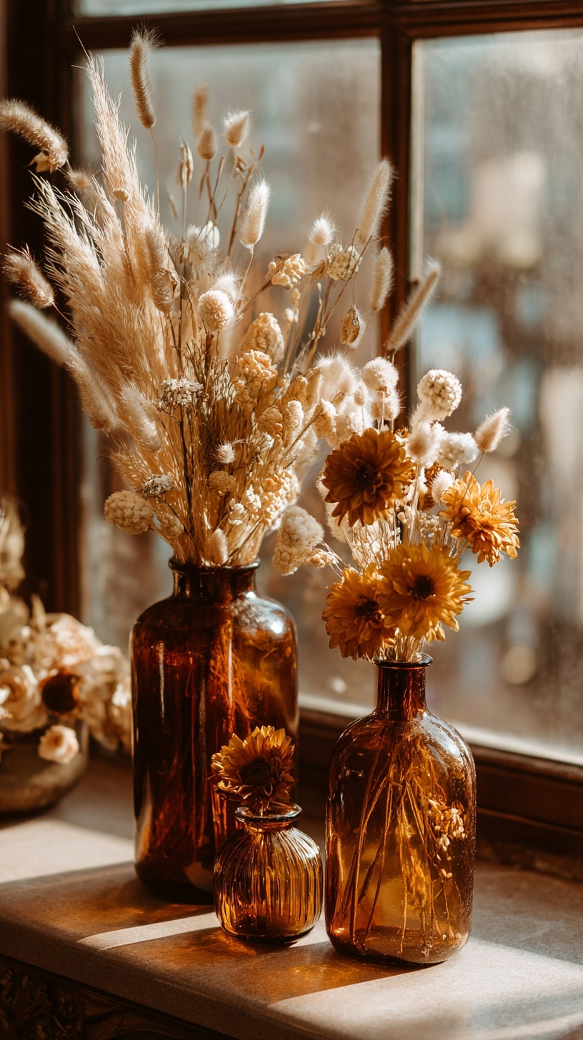 Amber glass vases