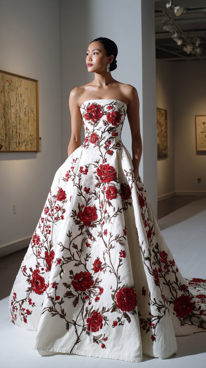 Ball gown with intricate floral embroidery