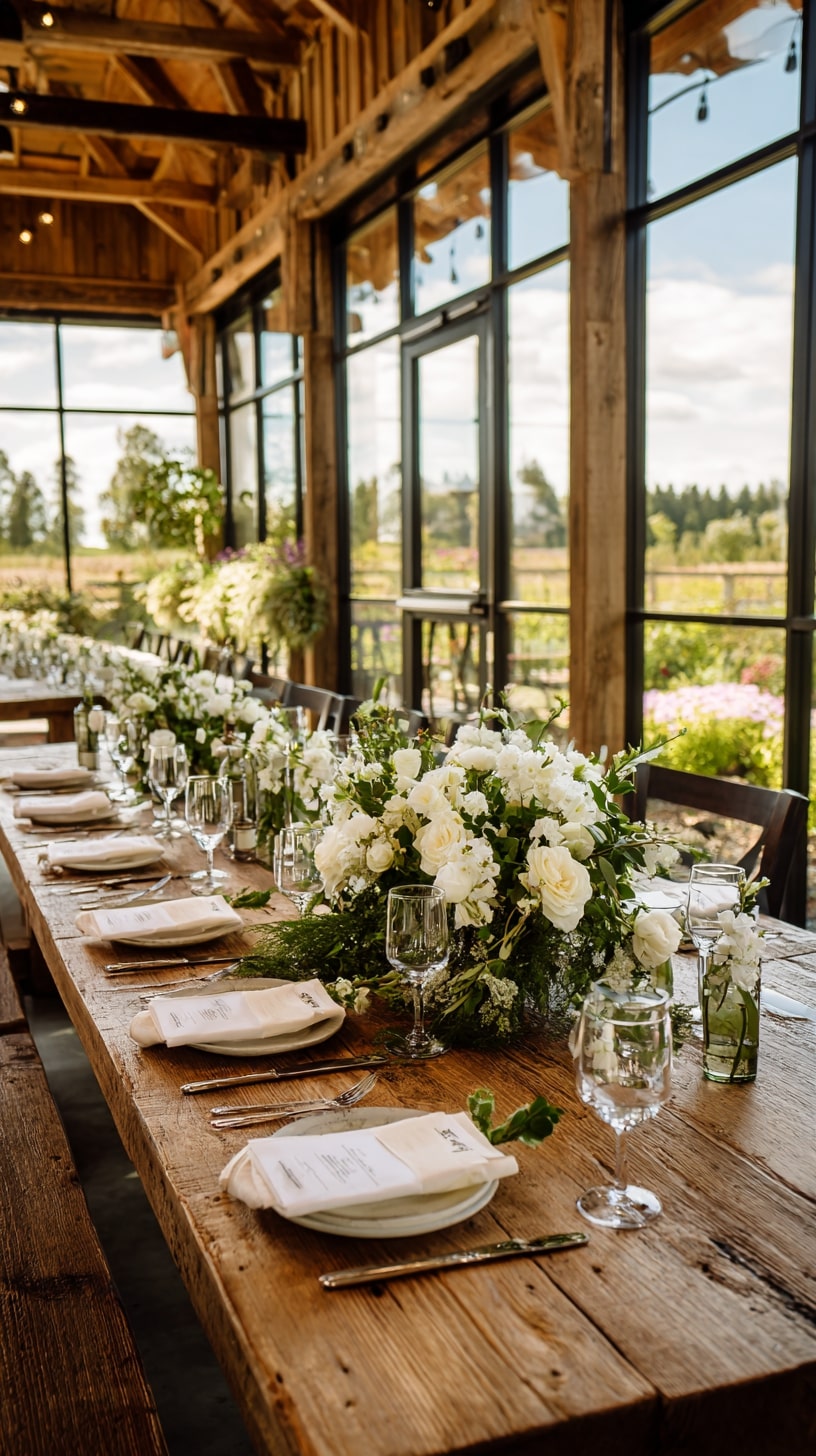 Bare wooden tables without linens for a rustic look