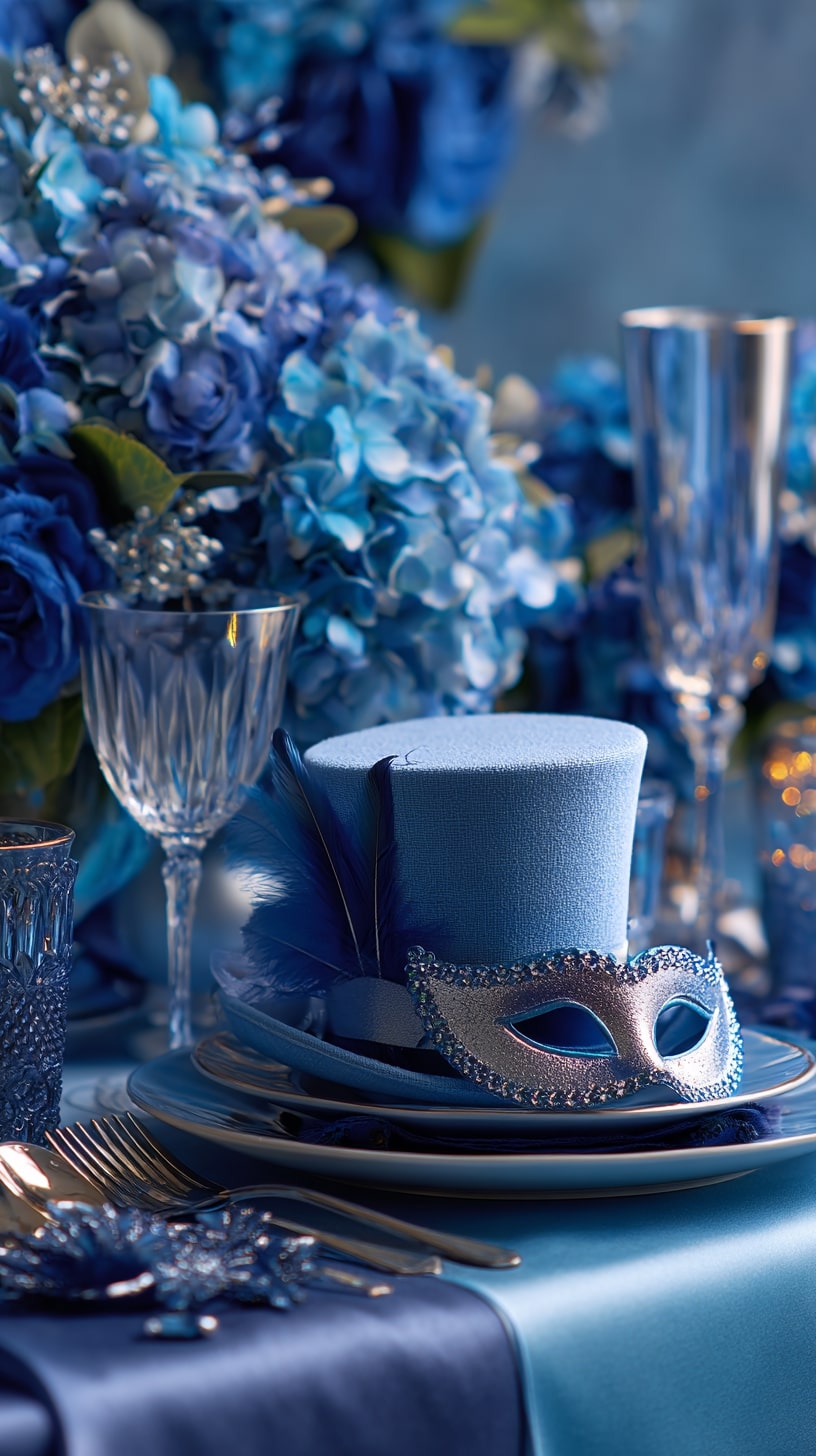 Blue-themed vintage photo booth props