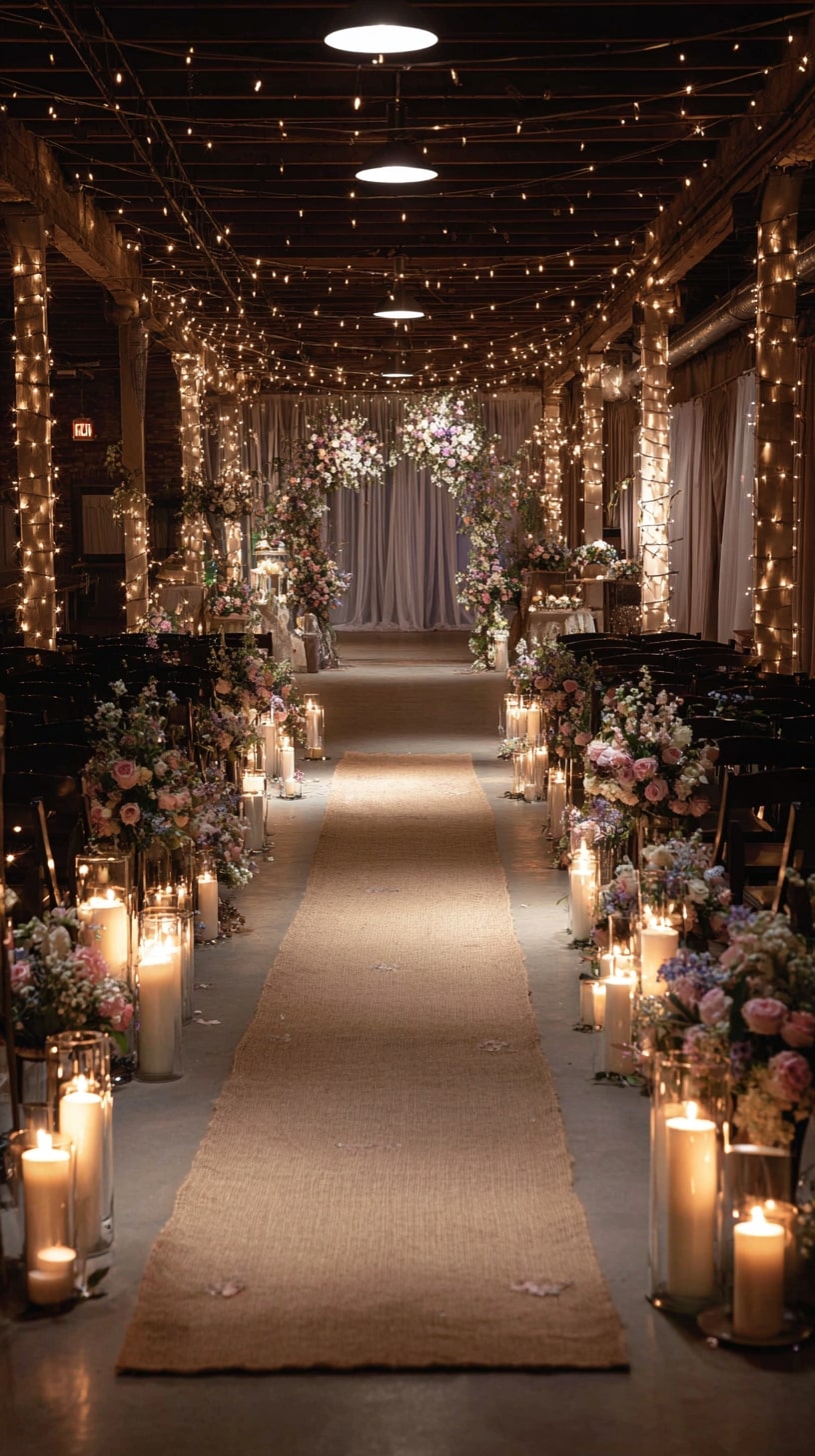Candlelit Aisle with Votive Holders