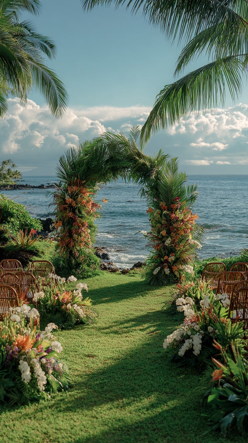 Custom tropical leaf aisle runners