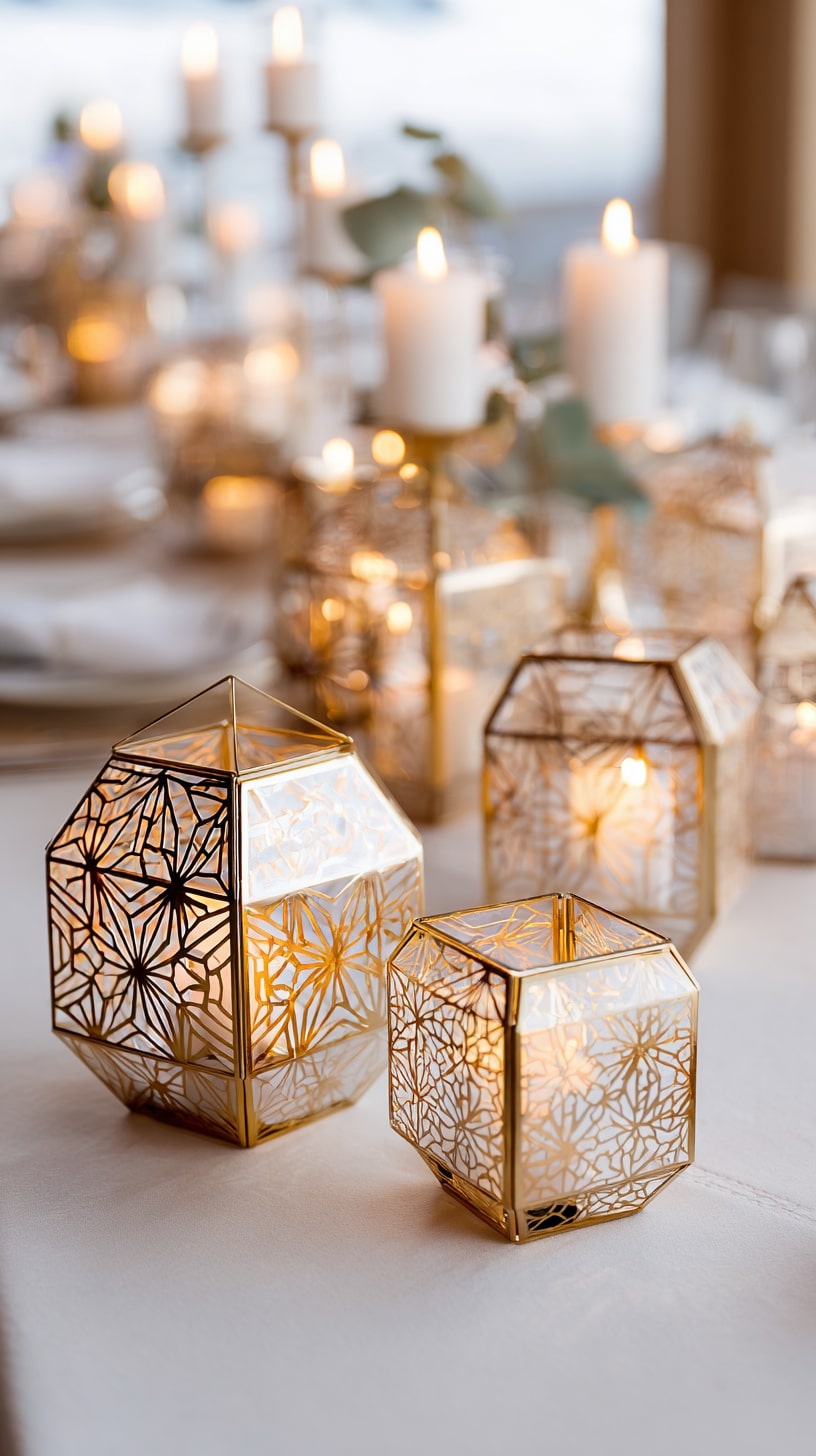 Geometric metal candle holders for table decor