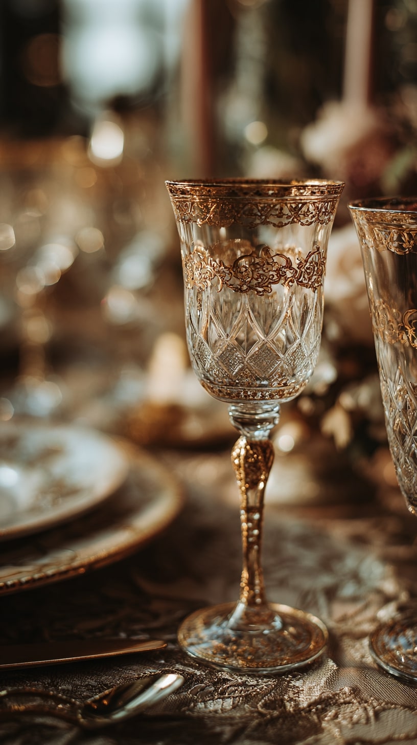 Gold-rimmed glassware