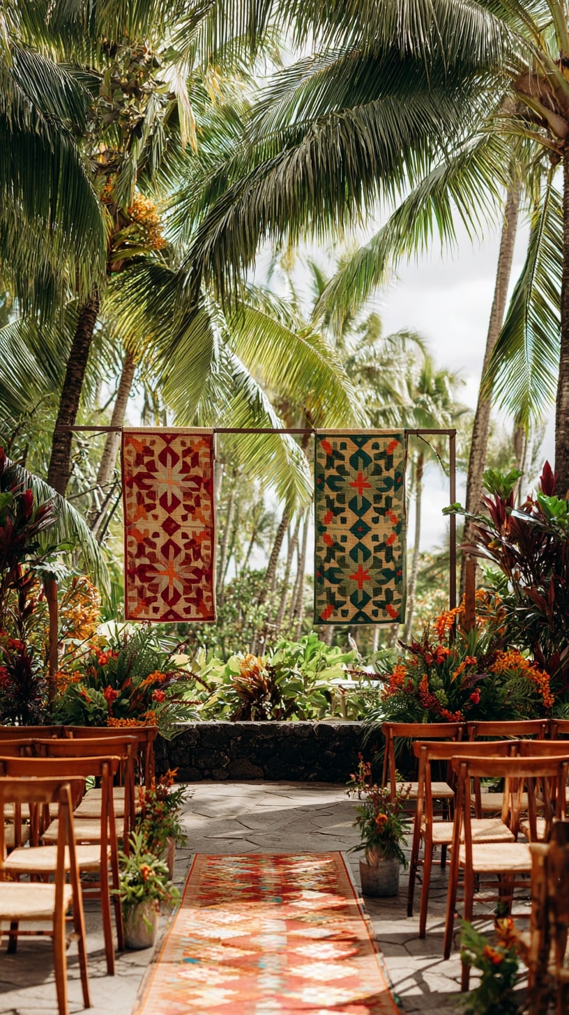 Hawaiian quilts as altar backdrops