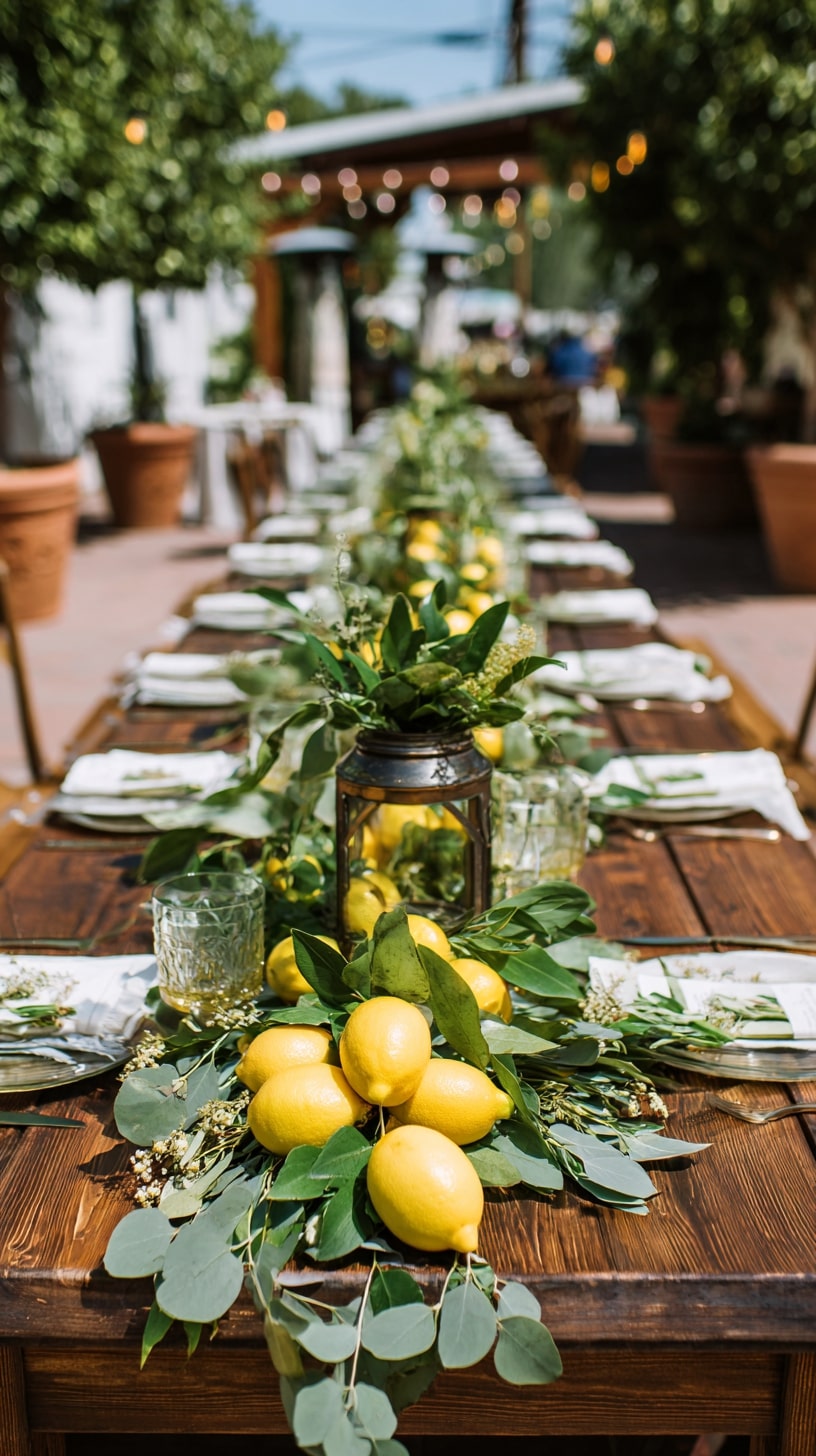 Lemon and eucalyptus table garlands