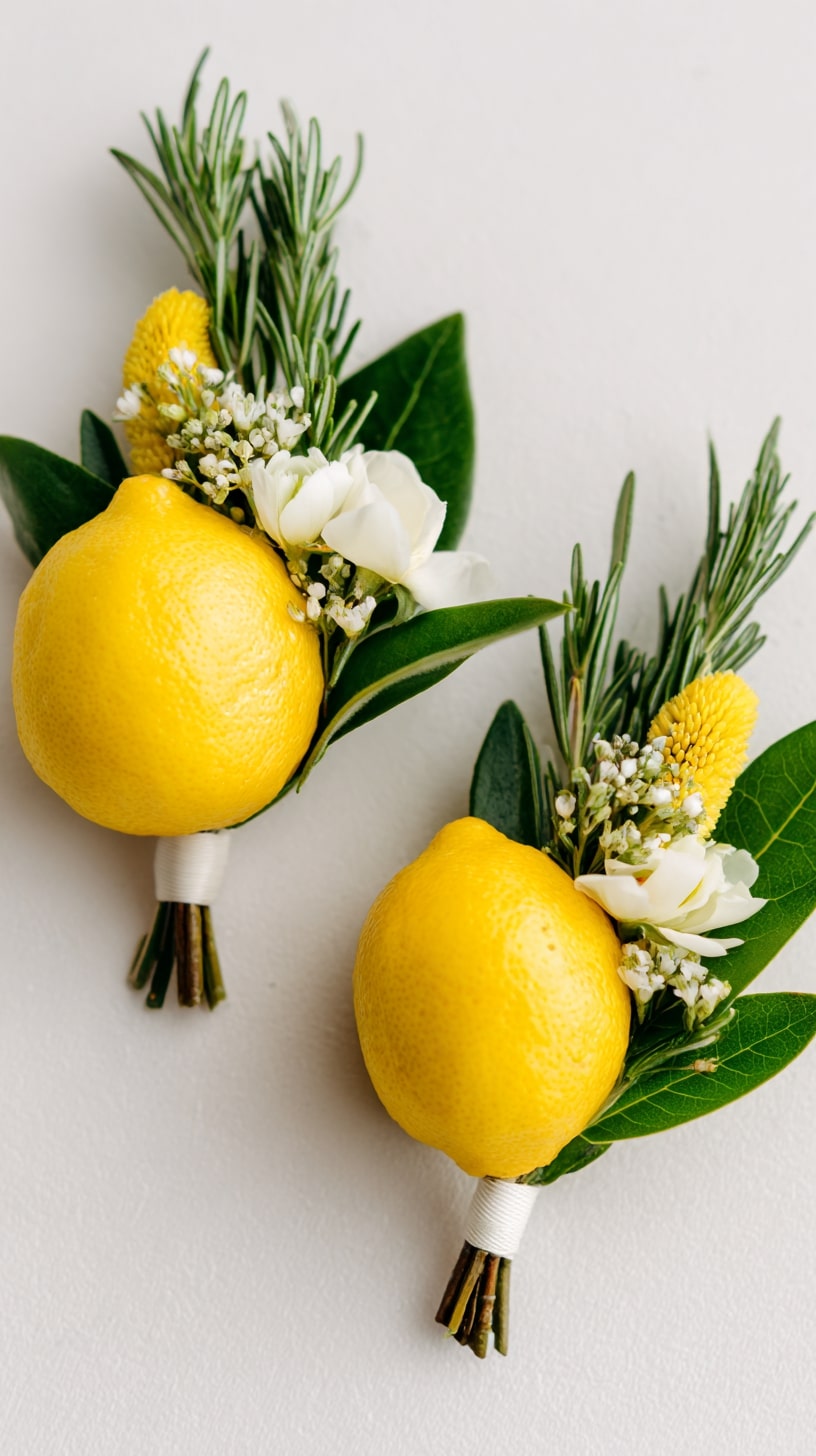 Lemon and rosemary boutonnieres