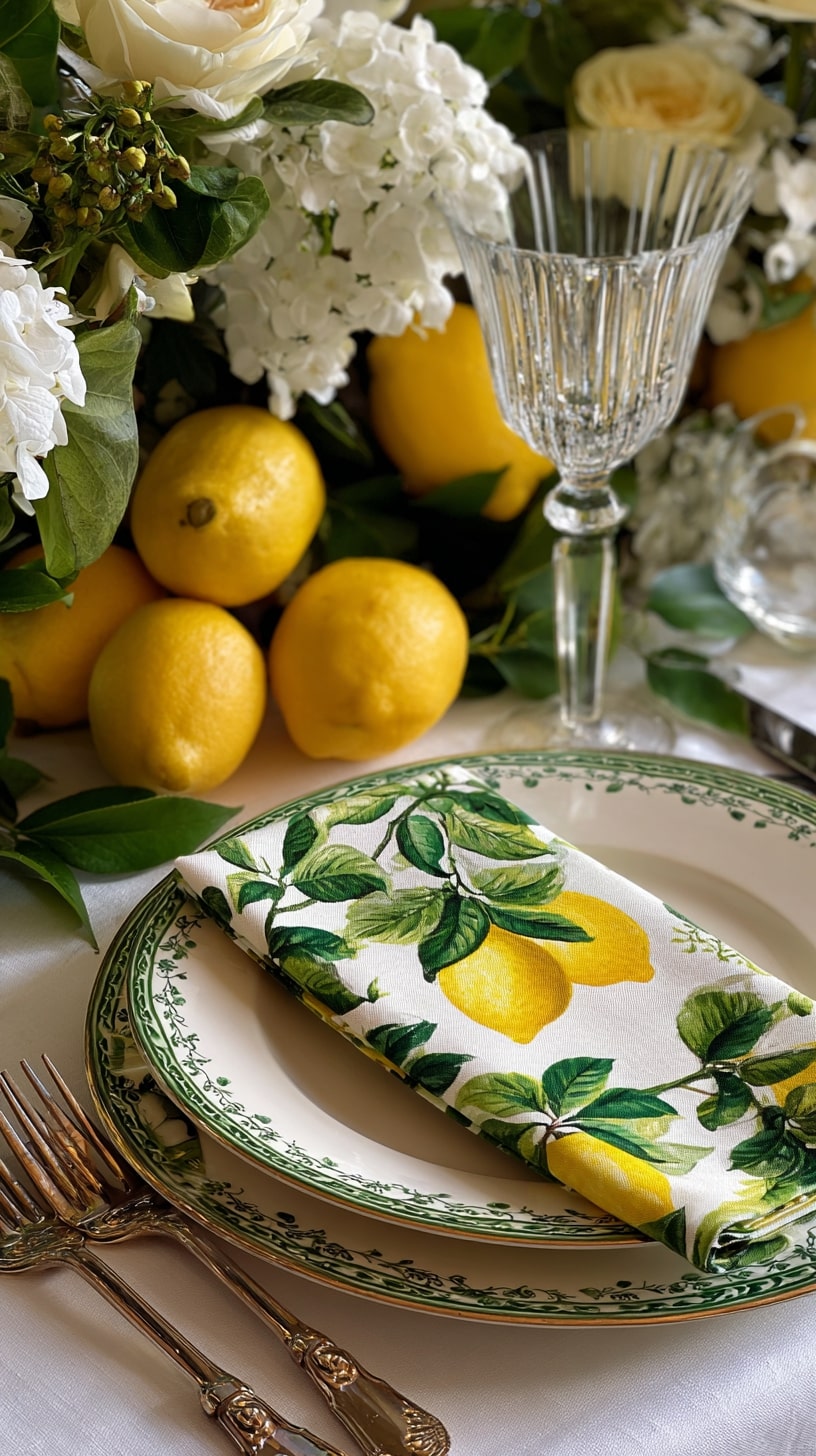Lemon-printed linen napkins