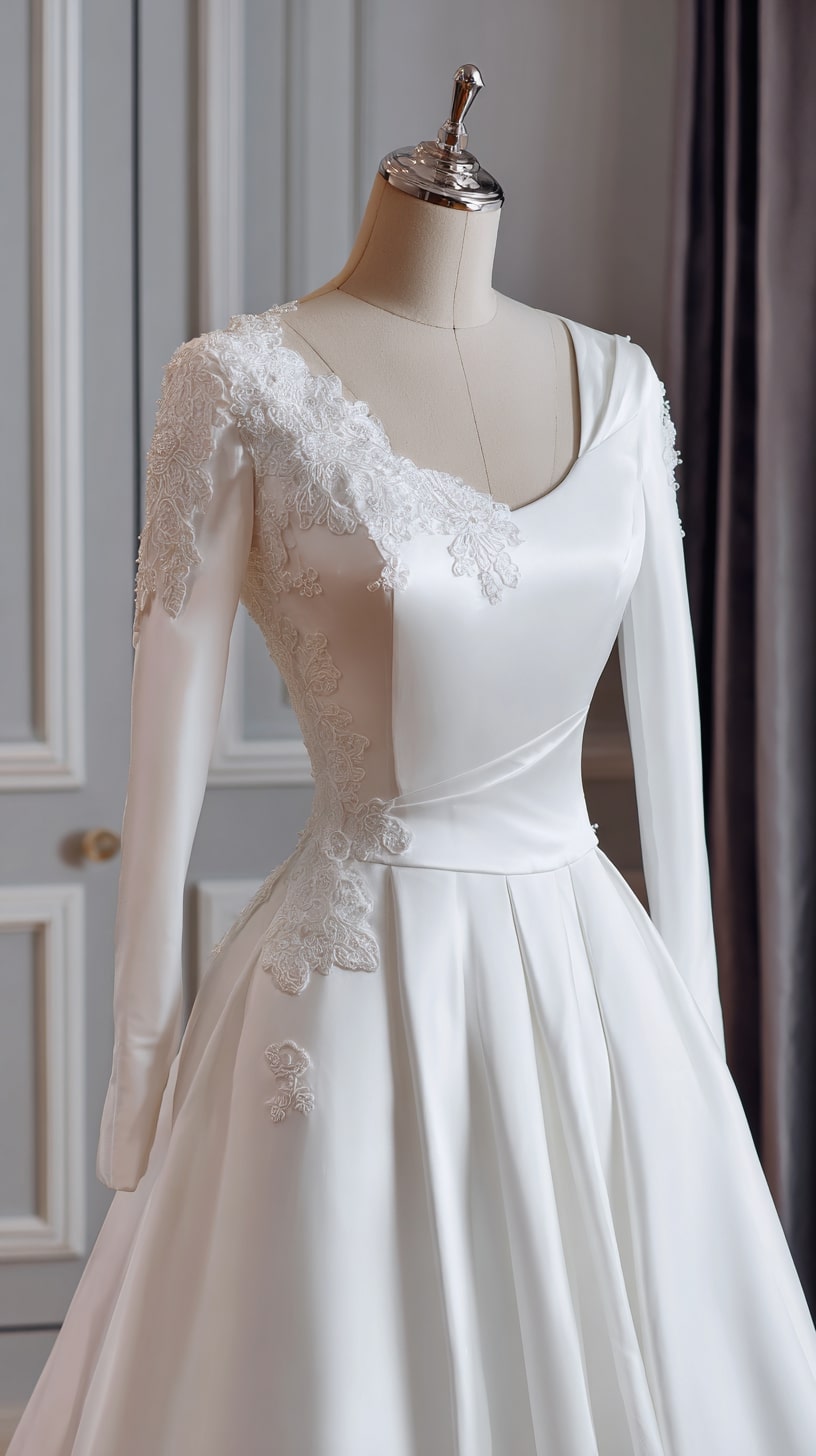  Long sleeve dress with delicate applique accents