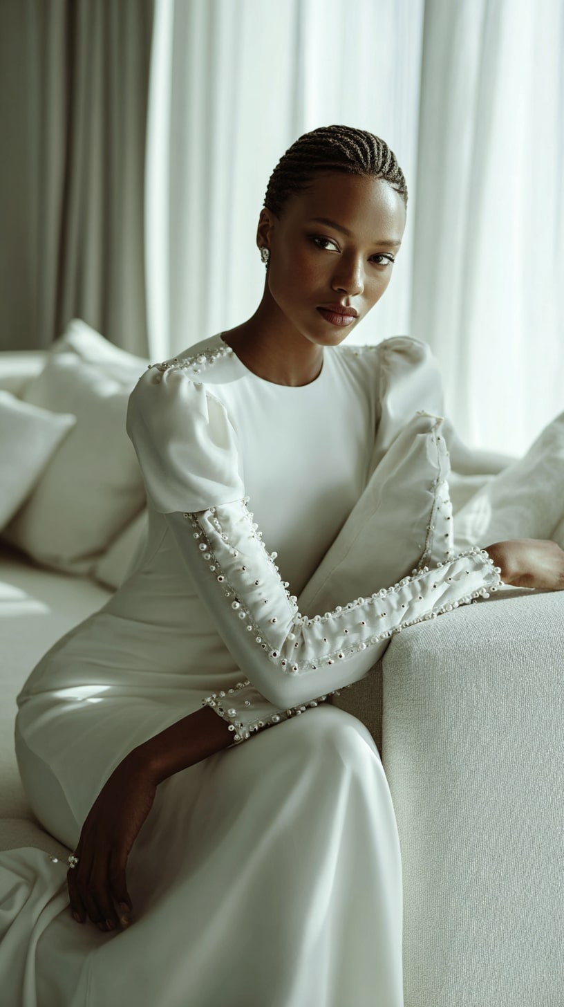 Long sleeve dress with pearl button detailing