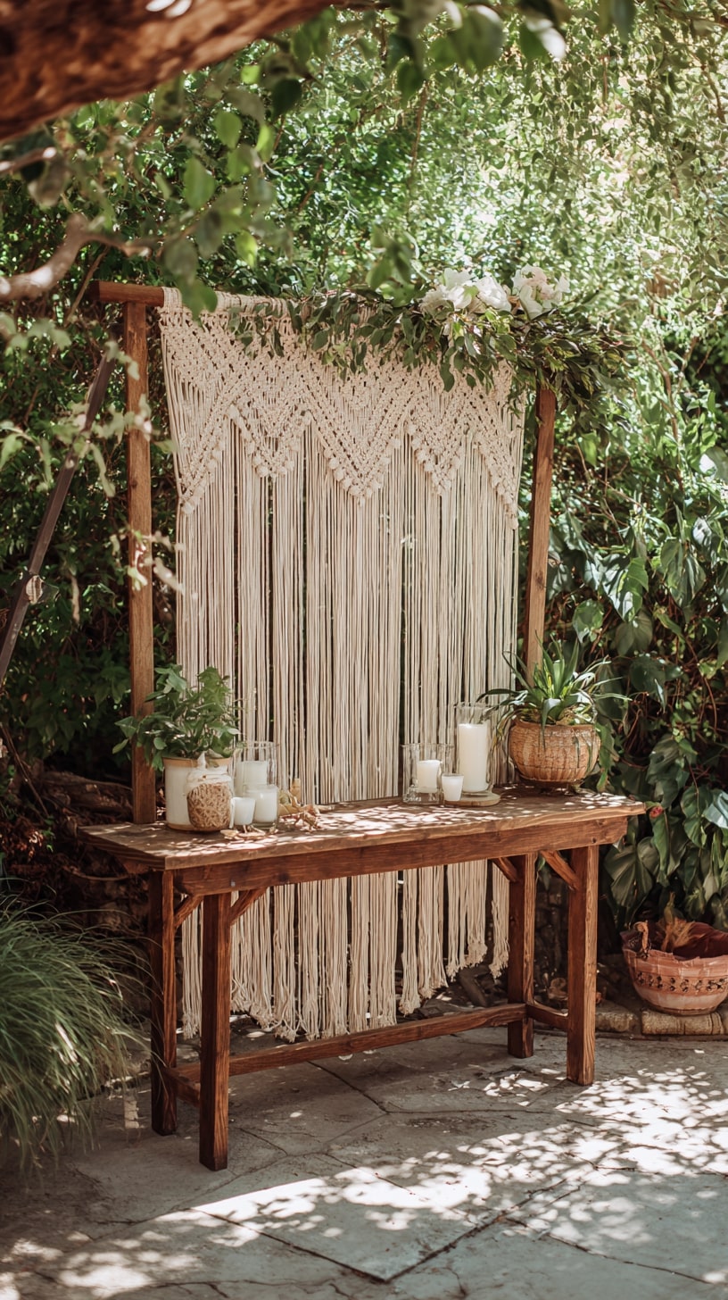 Macrame backdrops with fairy lights