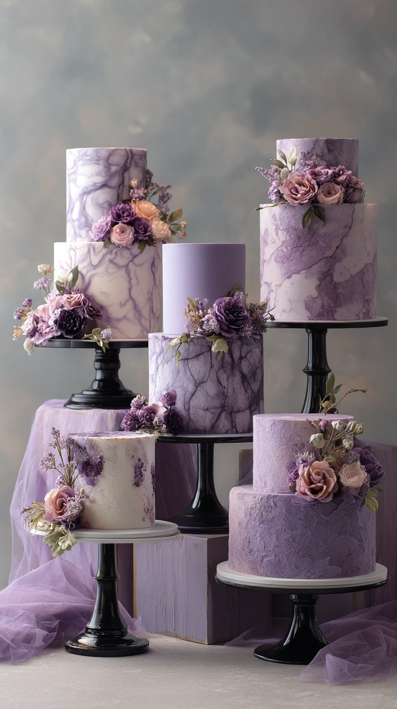 Marbled fondant in shades of lilac and deep purple