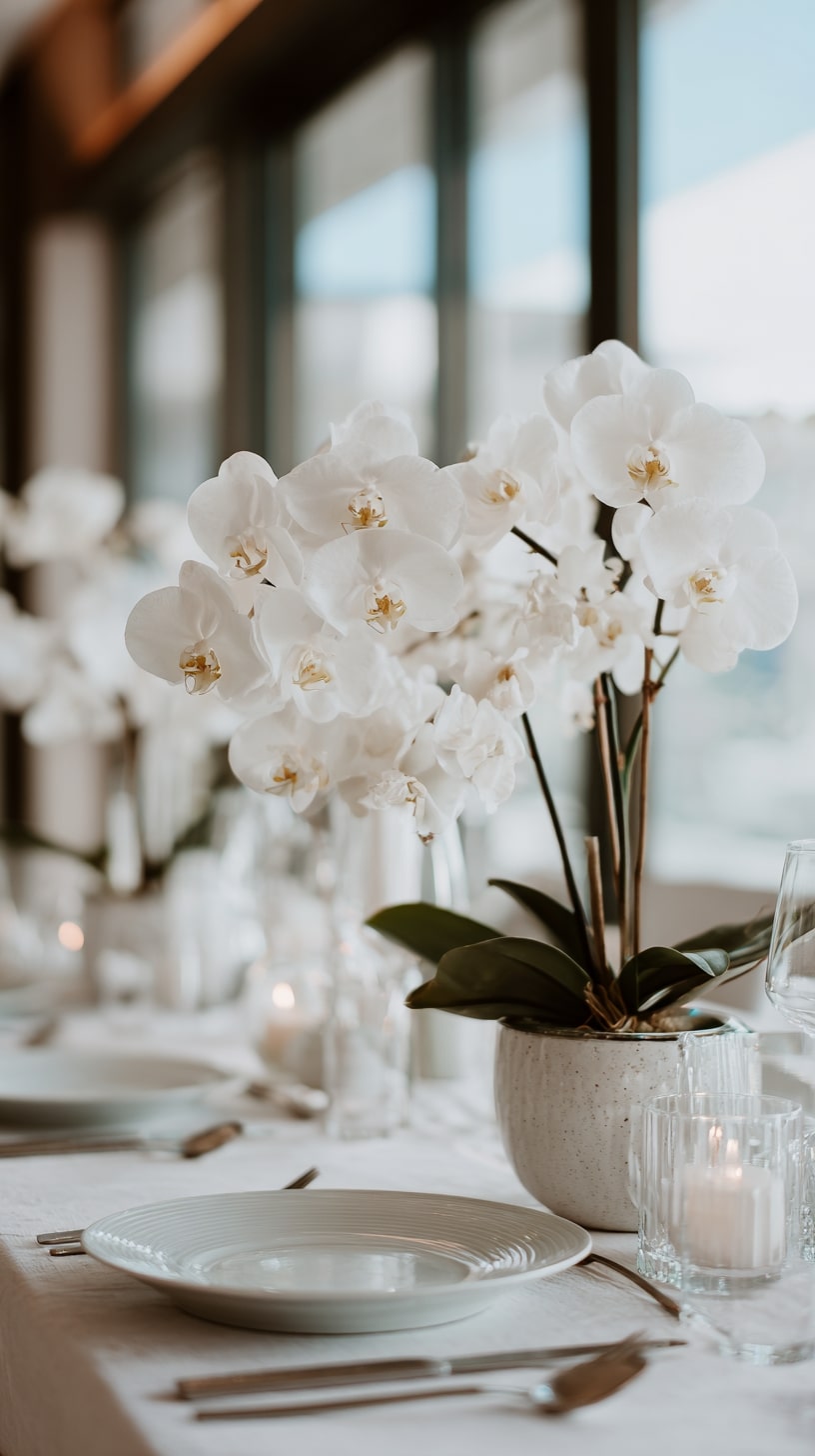 Mini Orchid Table Planters as Elegant Place Settings