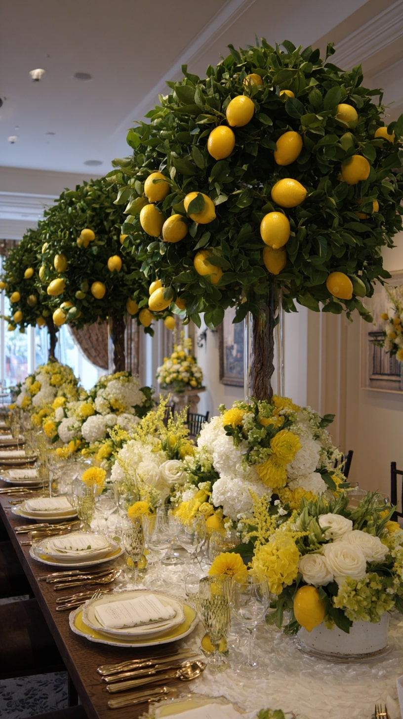 Miniature lemon trees as table centerpieces