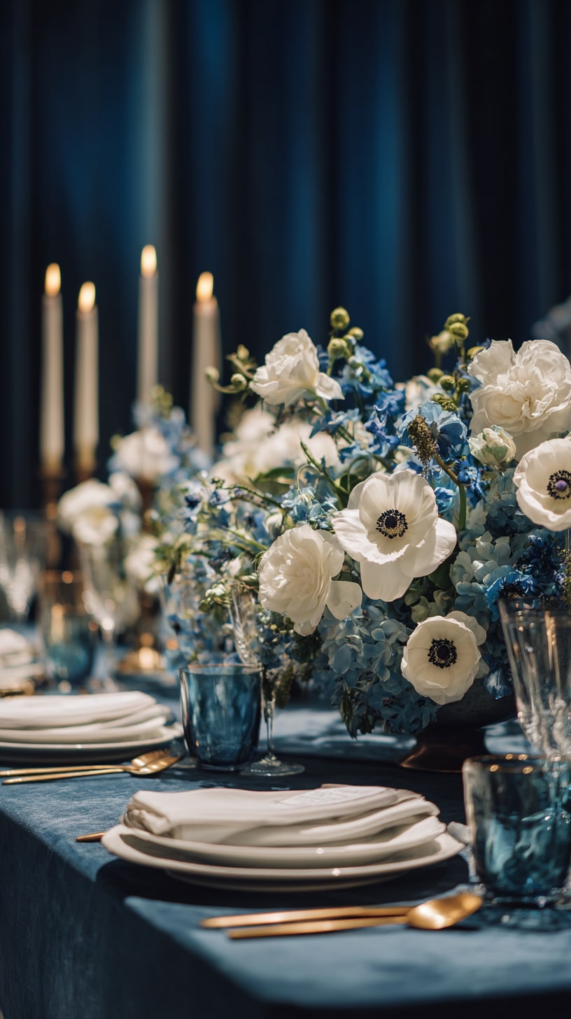 Navy blue draped fabric backdrops