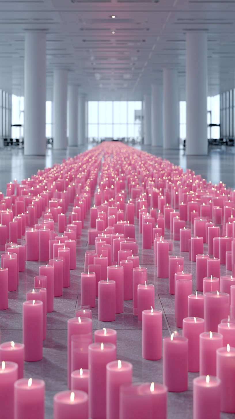 Pink Candle Rows Along Aisle