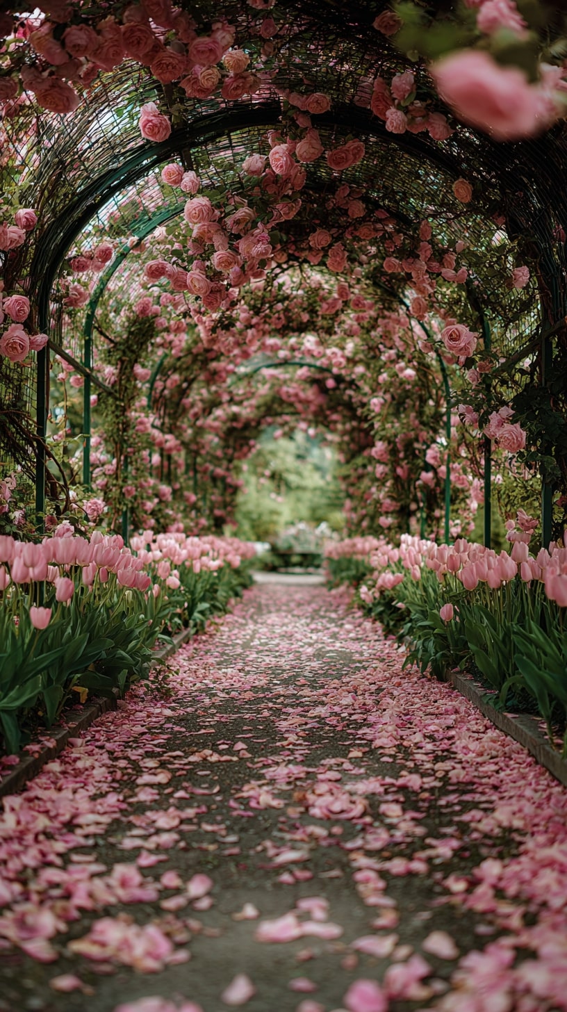Pink Flower Petal Aisle Tunnel