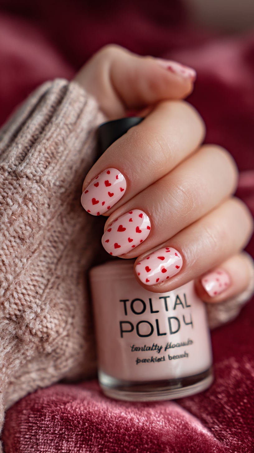 Red Nails with Heart Detail