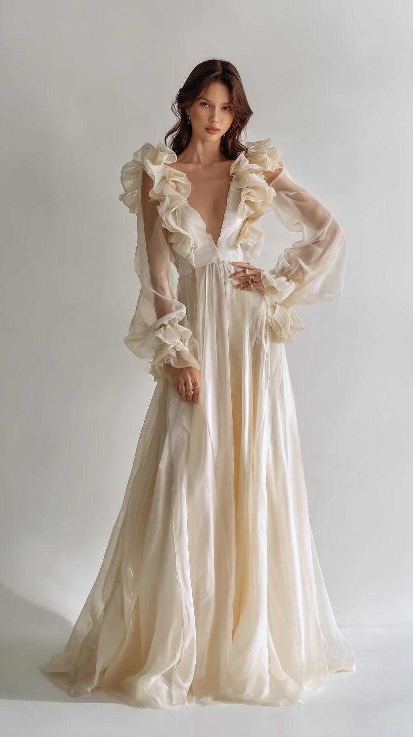 Romantic long sleeve dress with ruffled sleeves
