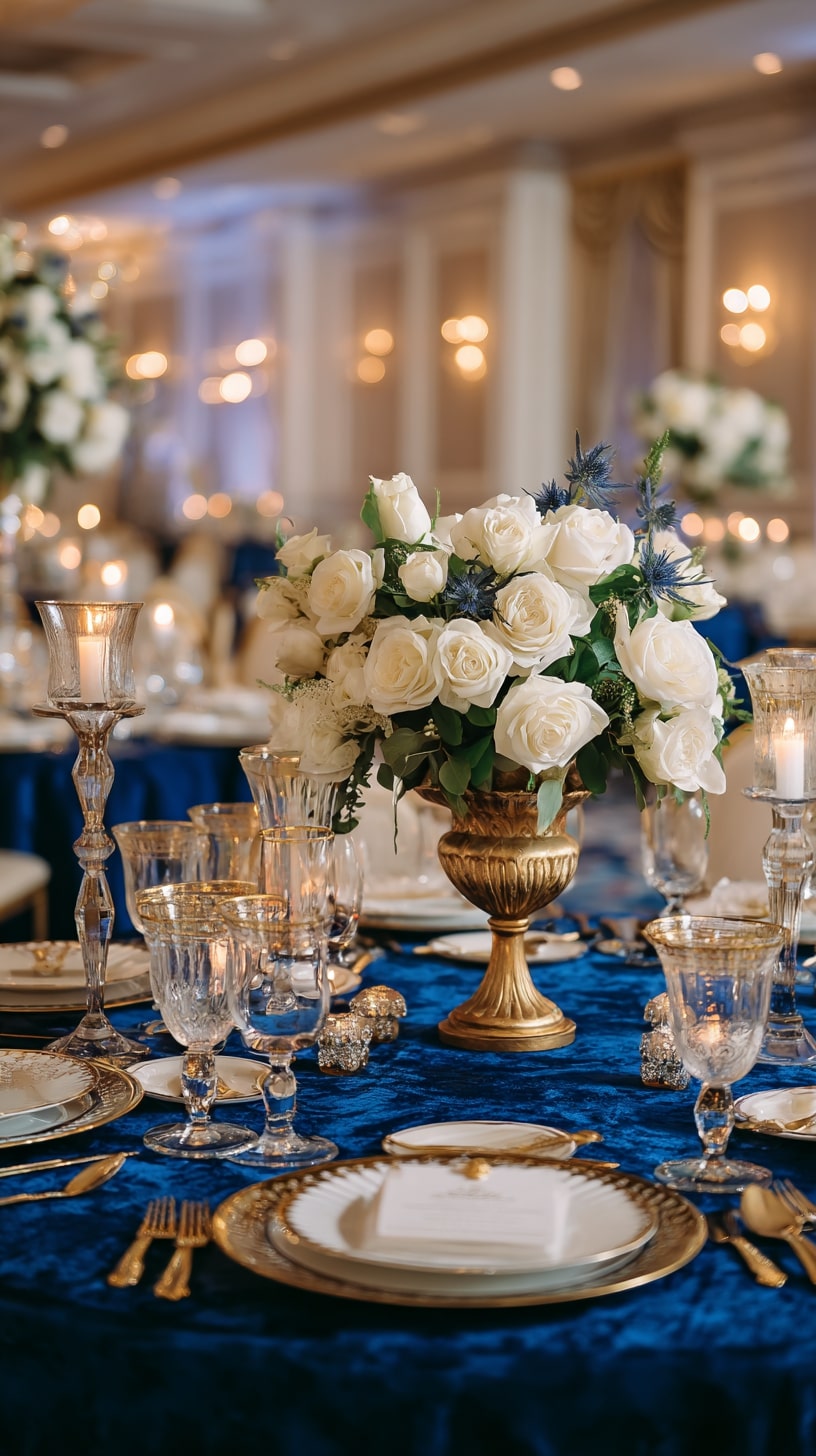 Royal blue velvet tablecloths