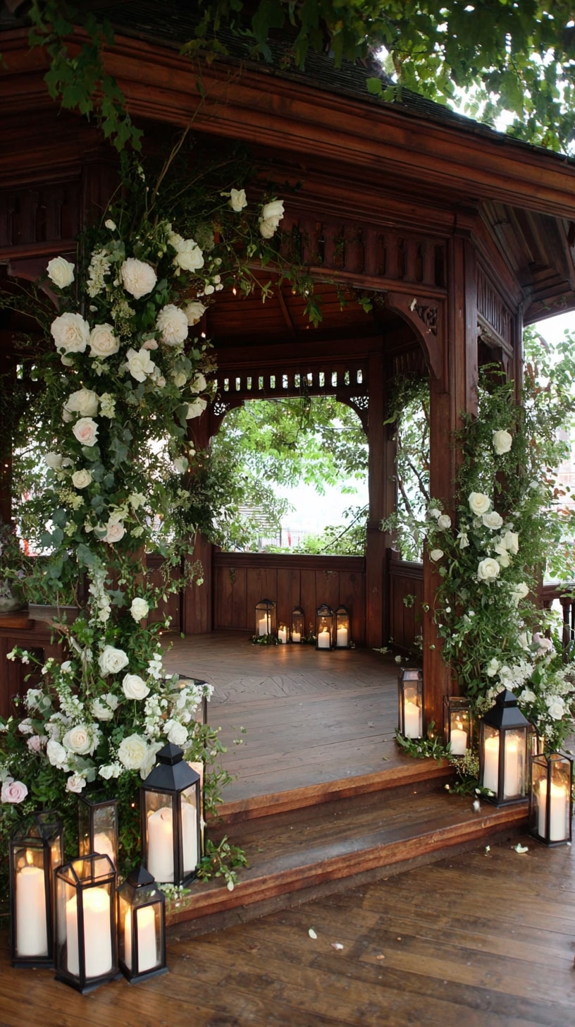 Rustic lanterns with candles