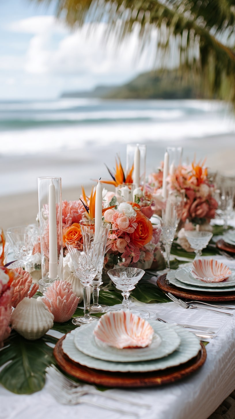 Seashell and coral table decor