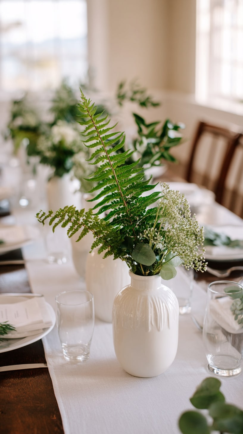 Simple greenery centerpieces using eucalyptus or ferns