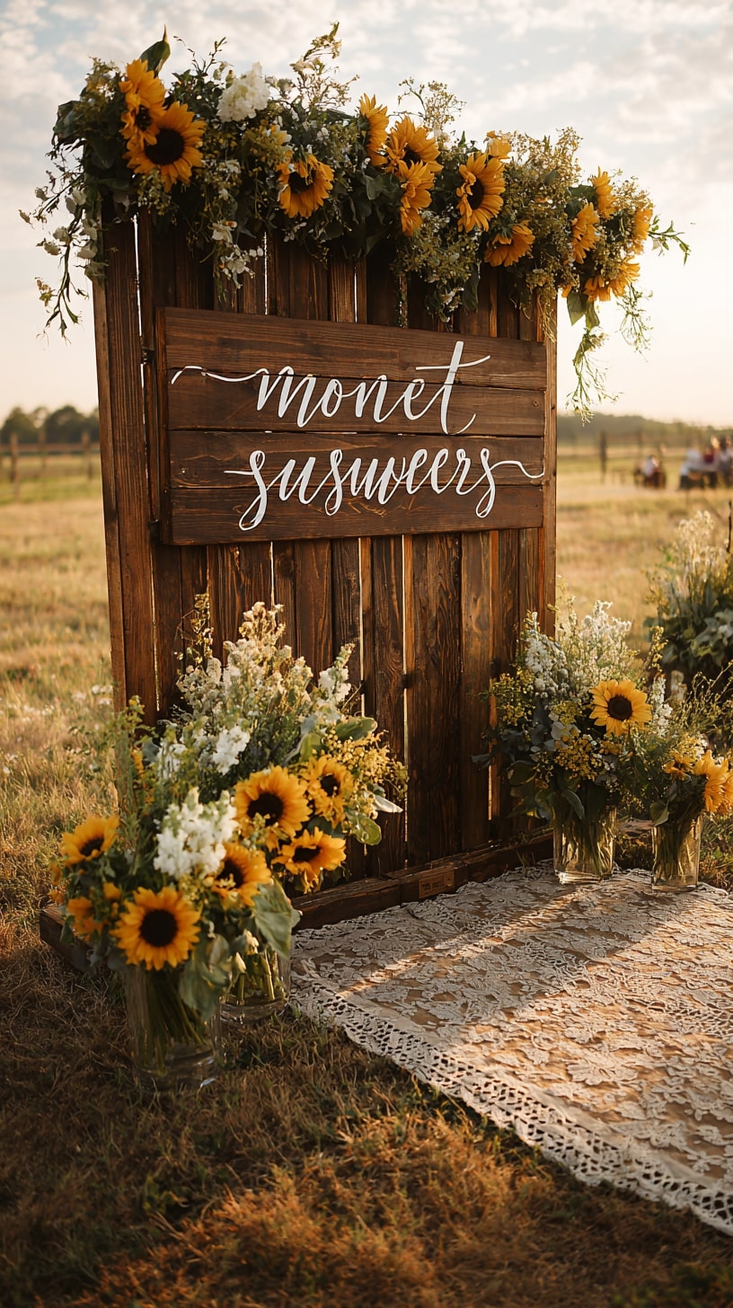 Sunflower-embellished wooden signage