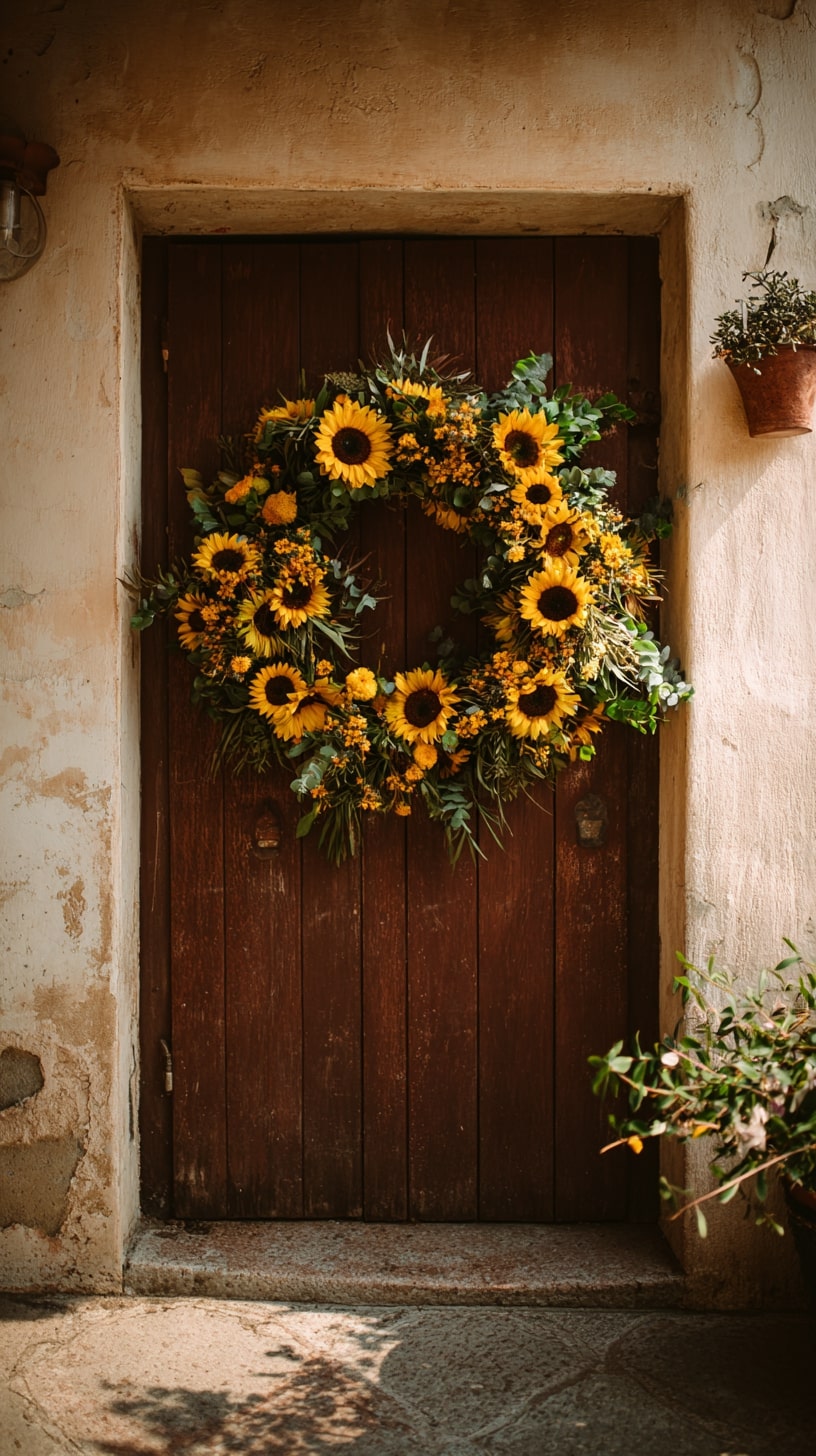 Sunflower wreaths for reception doors