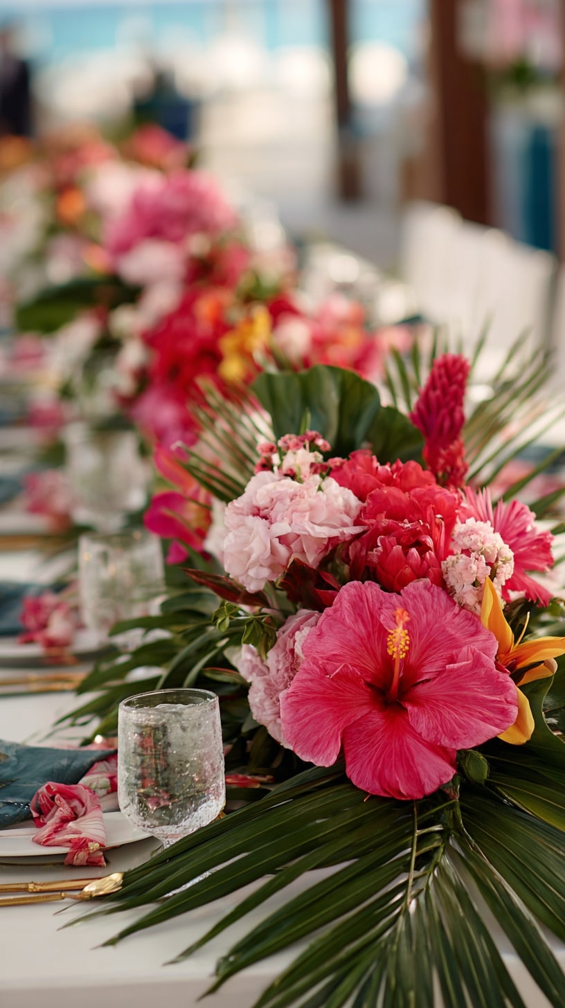 Vibrant hibiscus floral centerpieces