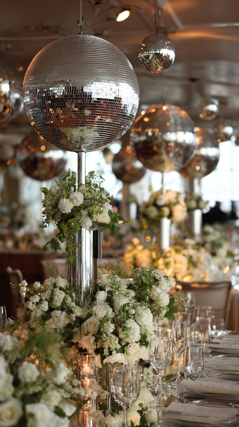 Vintage disco ball centerpieces