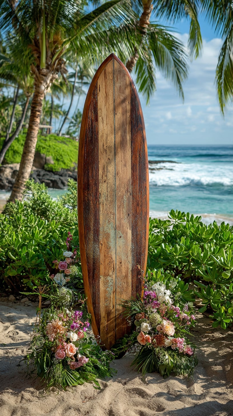 Vintage wooden surfboard signage